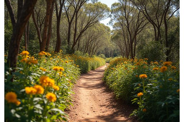 A winding path through vibrant Australian bushland, embodying Emu Rhythm's journey.
